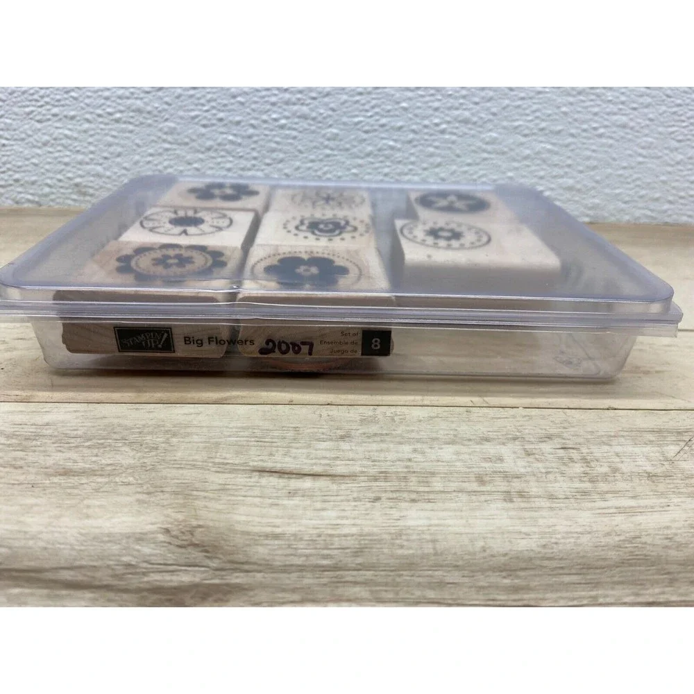Stampin Up Big Flowers Set Of 8 Wood Mounted Rubber Stamps - Picture 3 of 4